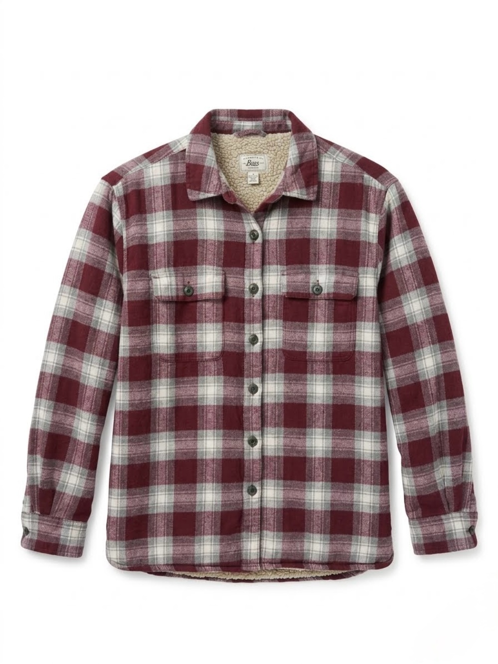 G.H. Bass & Co. Maroon Flannel Plaid Sherpa-Lined Shirt Jacket L Cabincore Cozy